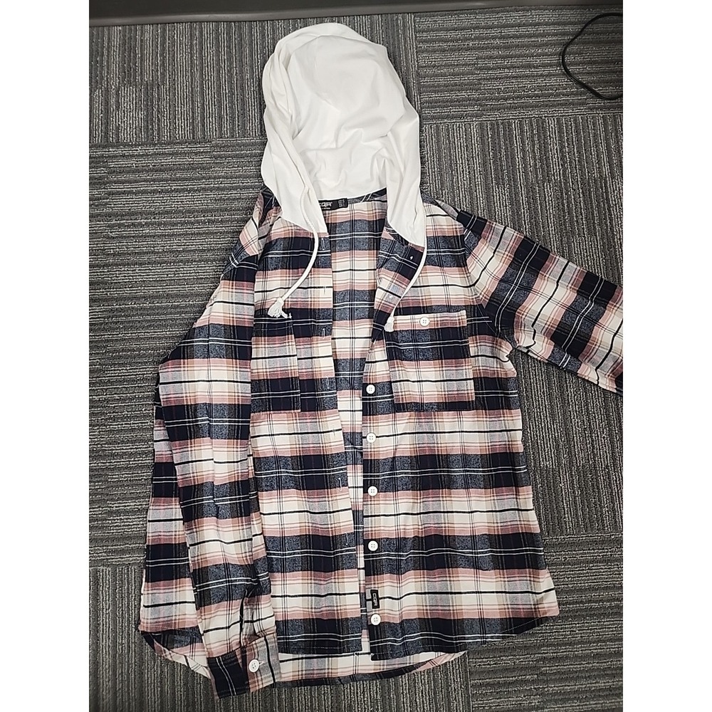 CQR‎ Flannel Shirt With Hood Size M. Button Down.